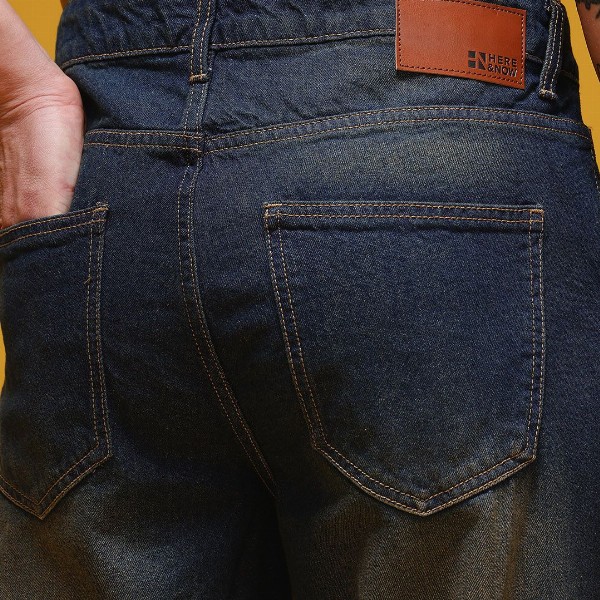 HERE&NOW Men Mid-Rise Acid Wash Crinkled Light Fade Pure Cotton Baggy Fit Jeans