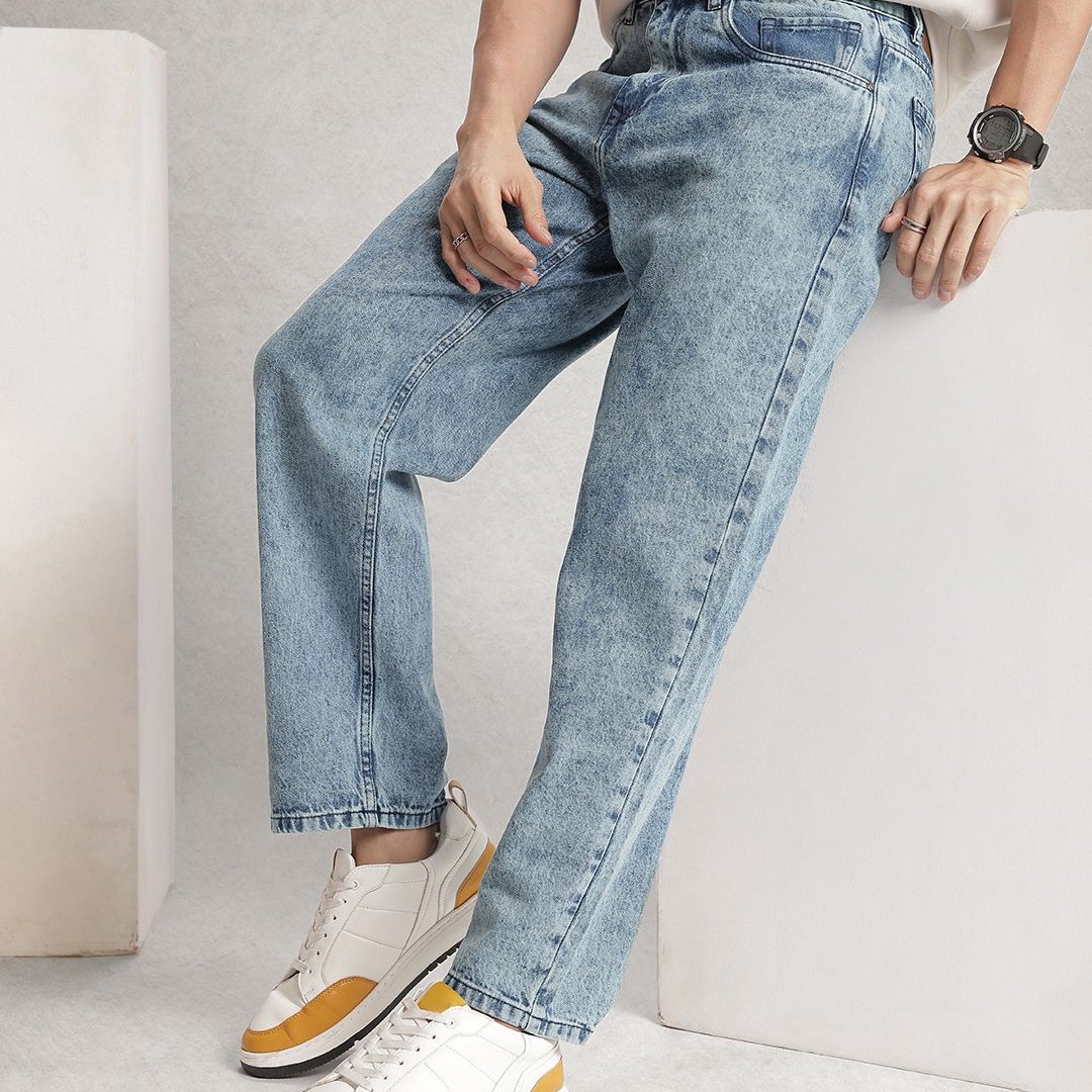 WROGN Men Pure Cotton Loose Fit Heavy Fade Jeans
