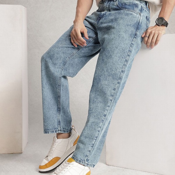 WROGN Men Pure Cotton Loose Fit Heavy Fade Jeans