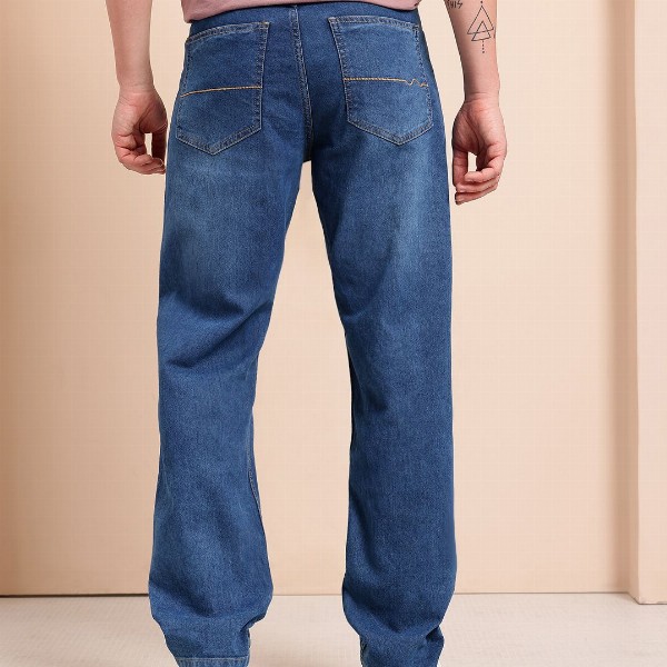 Mast & Harbour Men Straight Fit Mid-Rise Light Fade Stretchable Jeans
