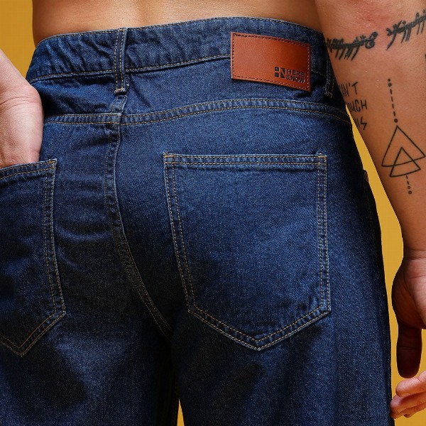 HERE&NOW Men Graphic Print Mid-Rise Pure Cotton Baggy Fit Jeans