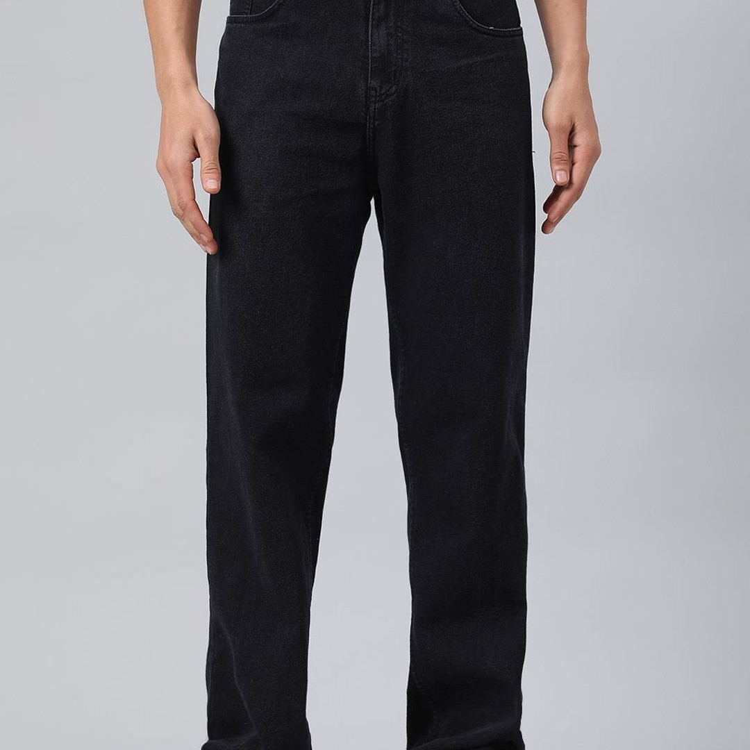 Kotty Men Black Jean Straight Fit Low-Rise Clean Look Stretchable Jeans