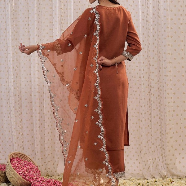 Indo Era Ethnic Motifs Embroidered Regular Gotta Patti Kurta with Trouser & Dupatta