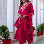 Navlik Women Floral Embroidered Regular Thread Work Kurta with Trousers & With Dupatta