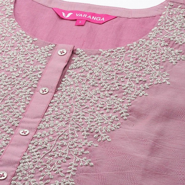 Varanga Floral Zari Embroidered Chanderi Silk Kurta With Trouser & Sequined Dupatta.