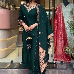 KALINI Floral Embroidered Beads and Stones Notch Neck Kurta With Trousers And Dupatta