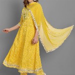 SINGNI Floral Printed Mirror Work A-Line Kurta With Trousers & Dupatta