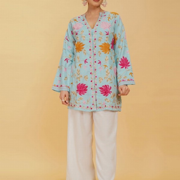 HOUSE OF KARI Women Ethnic Motifs Embroidered Flared Sleeves Cotton A-Line Kurta