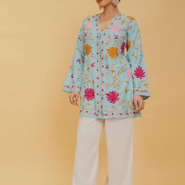 HOUSE OF KARI Women Ethnic Motifs Embroidered Flared Sleeves Cotton A-Line Kurta