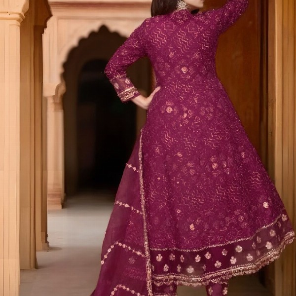 KALINI Ethnic Motif Printed Embroidered Panelled A-Line Kurta with Trousers & Dupatta