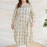 THE INDIAN ETHNIC CO White Ajrakh Cotton Kali Kurta