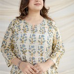 THE INDIAN ETHNIC CO White Ajrakh Cotton Kali Kurta