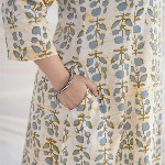 THE INDIAN ETHNIC CO White Ajrakh Cotton Kali Kurta