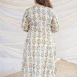 THE INDIAN ETHNIC CO White Ajrakh Cotton Kali Kurta