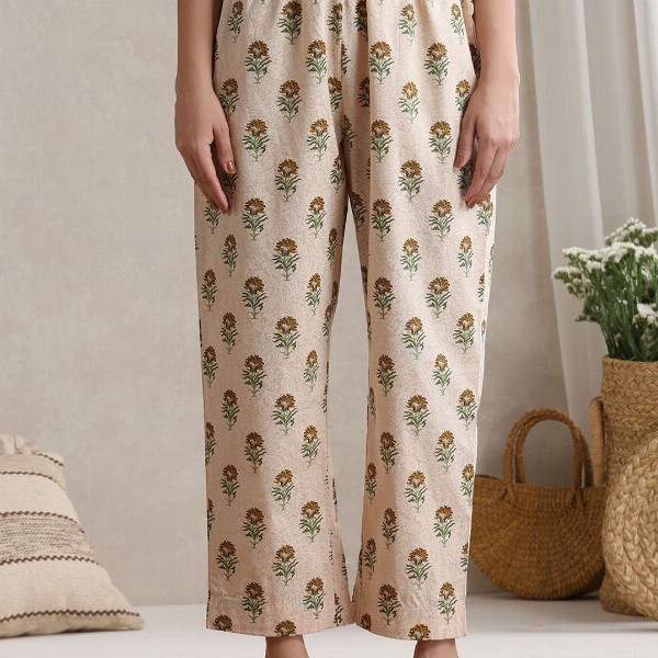 Khushal K Floral Printed V-Neck Pure Cotton Kurta With Palazzos And Dupatta