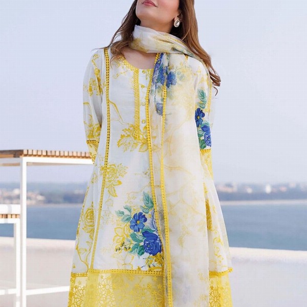 Royal Export Women Embroidered Floral Printed i Style Kurta with Trouser & Dupatta