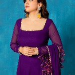 NUD Square Neck Gotta Patti Georgette Anarkali Kurta With Dupatta