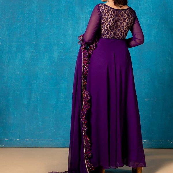 NUD Square Neck Gotta Patti Georgette Anarkali Kurta With Dupatta