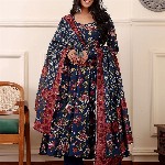 KALINI Floral Printed Anarkali Kurta With Trousers And Dupatta