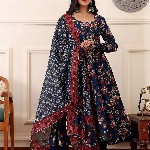 KALINI Floral Printed Anarkali Kurta With Trousers And Dupatta