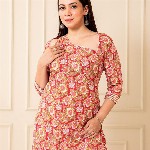 NUD Women Floral Printed Daily Cotton Straight Kurta