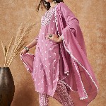 Sangria Floral Printed Pure Cotton Kurta With Trousers & Dupatta