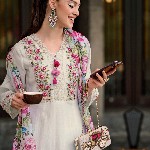 Indo Era Floral Embroidered Thread Work A-Line Kurta With Trousers & Dupatta