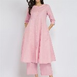 Pink Fort Luxe-Textured Cotton Solid Kurta Set - Pink