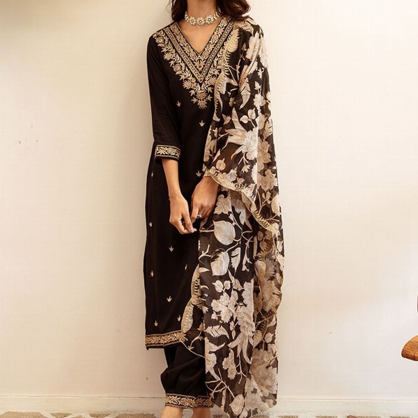 Indo Era Ethnic Motifs Embroidered Regular Thread Work Kurta with Salwar & Dupatta