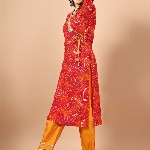 Sangria Red Bandhani Printed Angrakha Sequined Straight Kurta