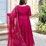 GoSriKi Thread Work Anarkali Kurta With Trouser & Dupatta