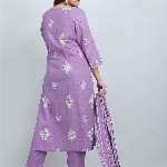 PARTHVI Floral Printed V-Neck Pure Cotton Kurta With Trousers And Dupatta