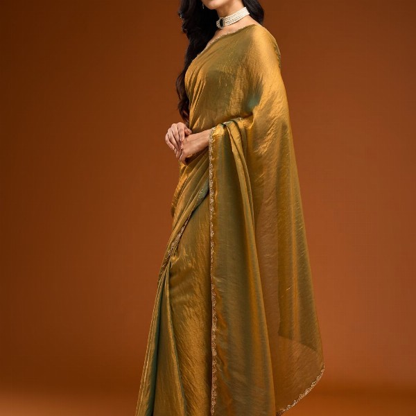 kasee Solid Beads and Stones Saree