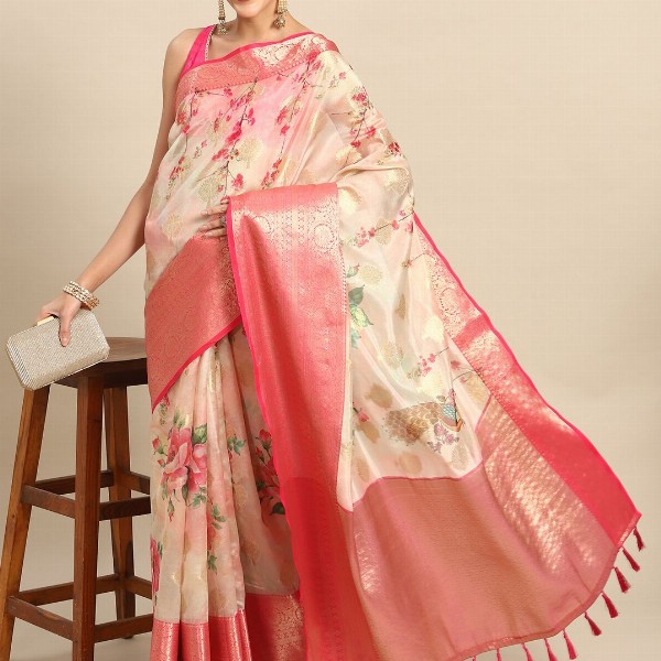 Silk Land Woven Kalamkari Art Silk Chanderi Digital Print Saree