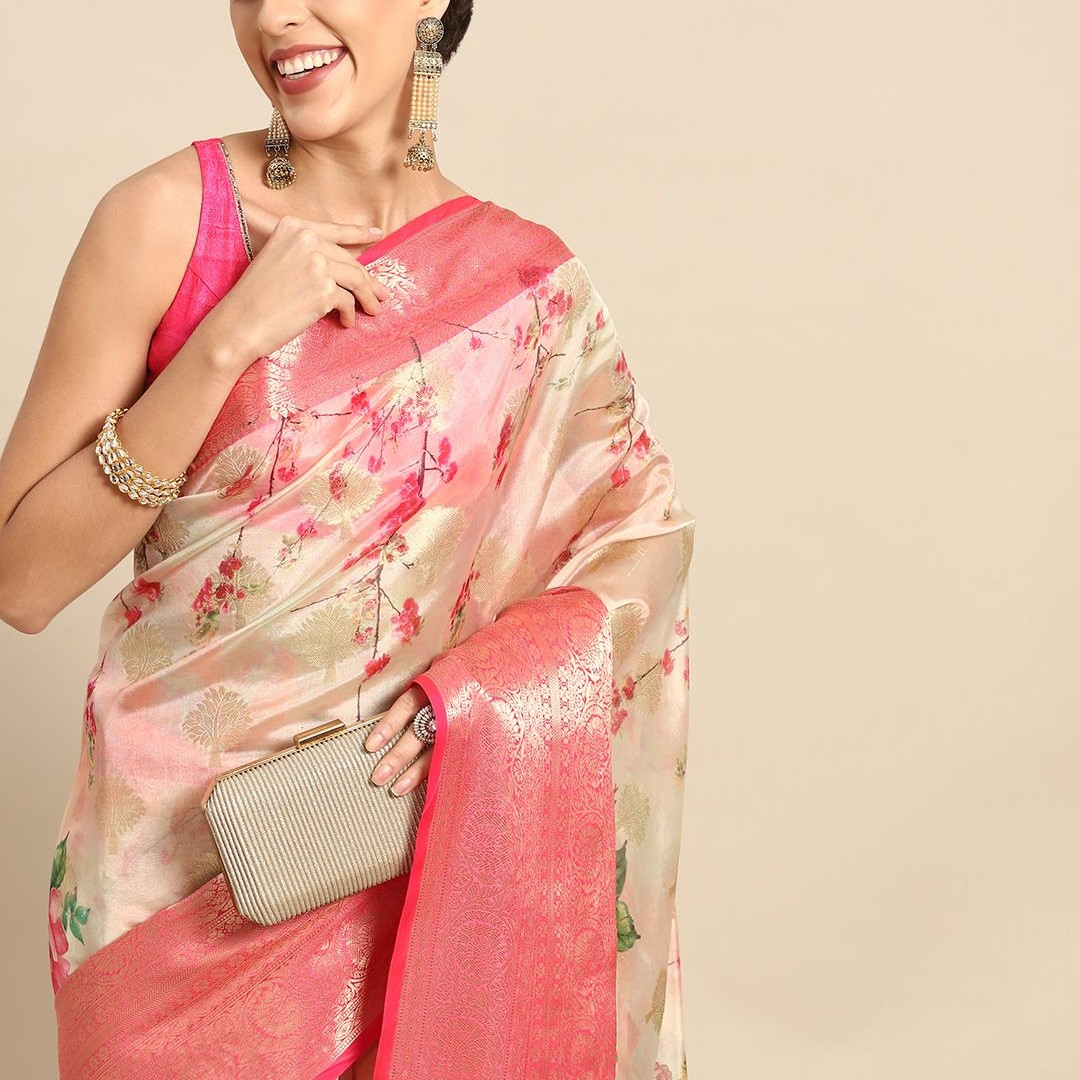 Silk Land Woven Kalamkari Art Silk Chanderi Digital Print Saree