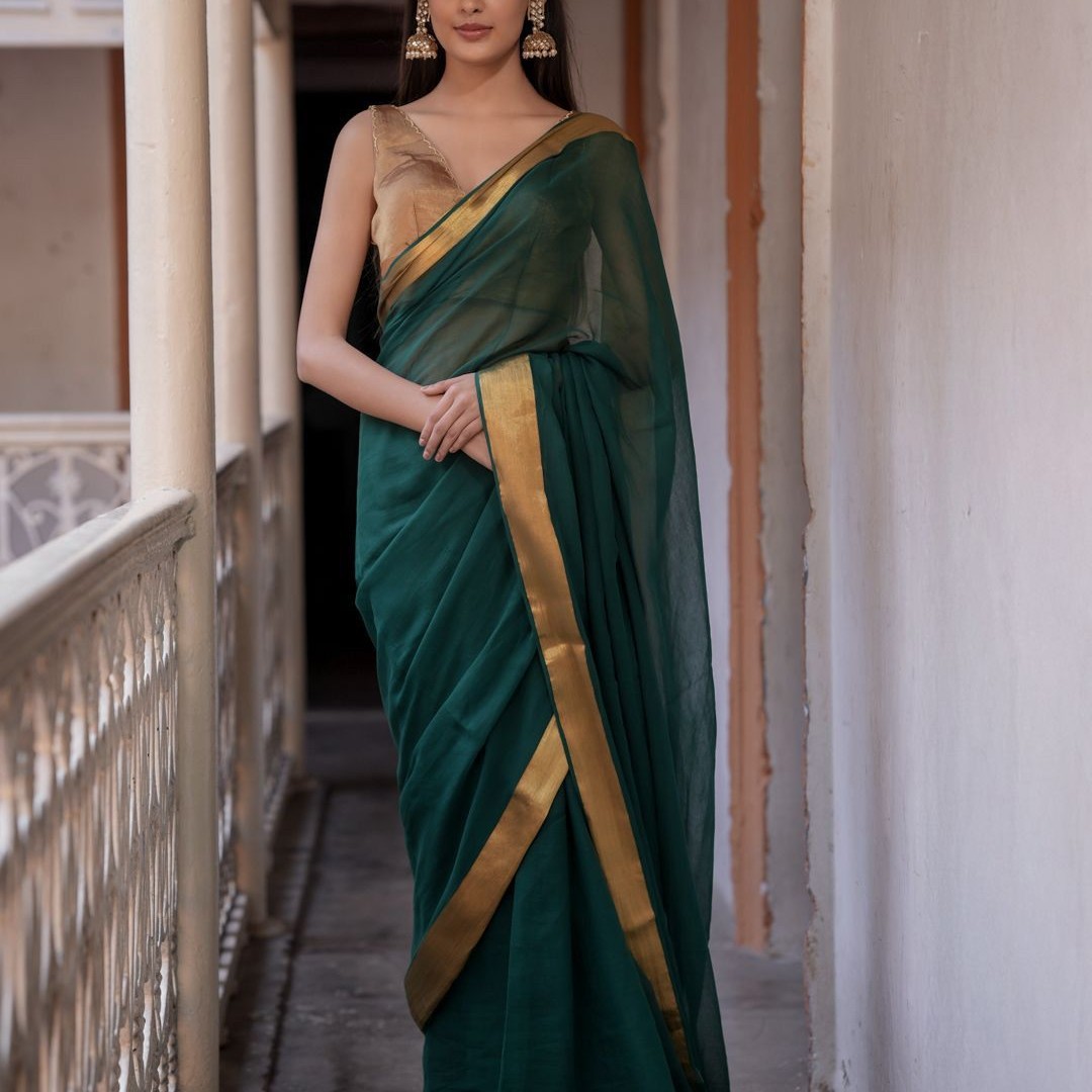 Suta Green Color Mul Cotton Zari Saree