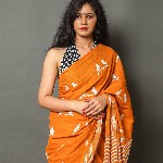 Pinkcity Trade World Geometric Printed Pure Cotton Mulmul Bagru Saree