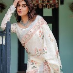 all about you Printed Floral Pure Linen Sarees