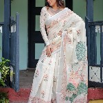 all about you Printed Floral Pure Linen Sarees