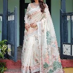 all about you Printed Floral Pure Linen Sarees