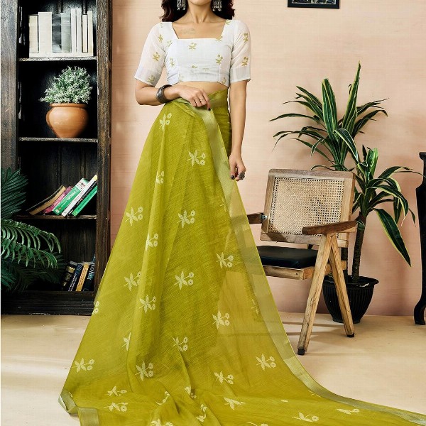 Mitera Ethnic Motifs Pure Linen Ready to Wear Saree