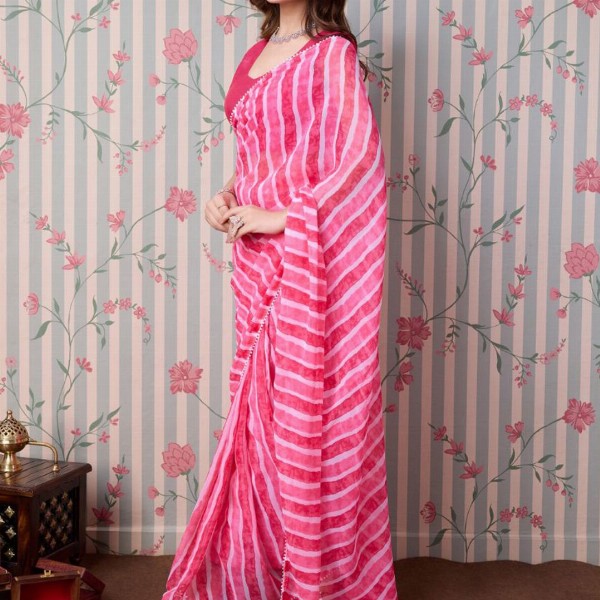 Ode by House of Pataudi Leheriya Poly Georgette Ready to Wear Saree