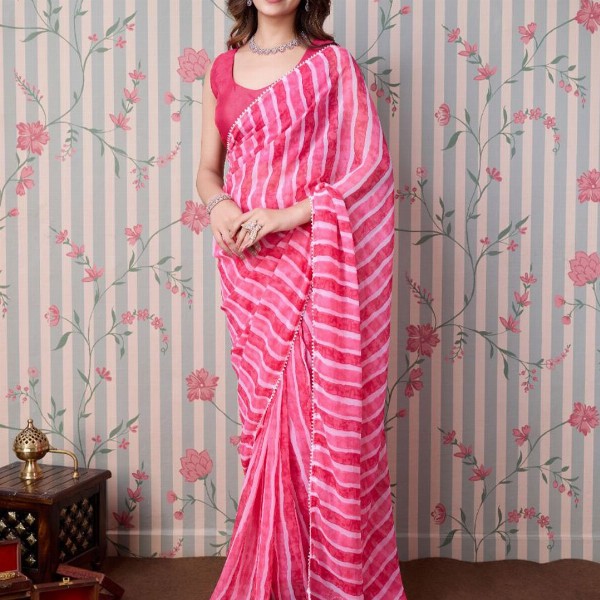 Ode by House of Pataudi Leheriya Poly Georgette Ready to Wear Saree