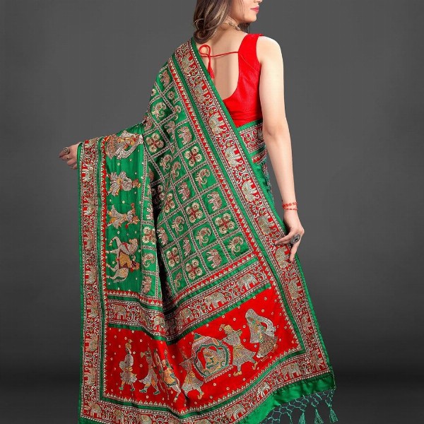 CRAFTYSTYLES Ethnic Motifs Zari Silk Blend Saree