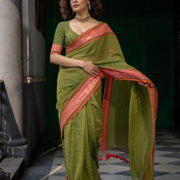 Suta Striped Zari Pure Cotton Saree