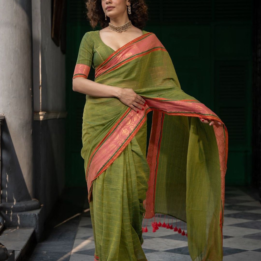 Suta Striped Zari Pure Cotton Saree