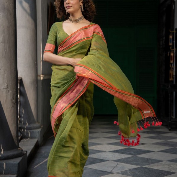 Suta Striped Zari Pure Cotton Saree