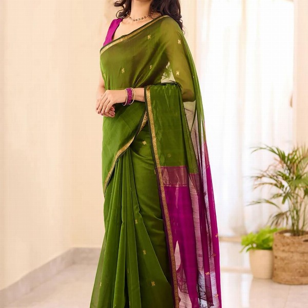 KALINI Green Silk Blend Woven Design Sarees
