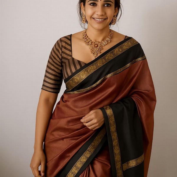 VILLE FASHION Embellished Zari Kanjeevaram Saree