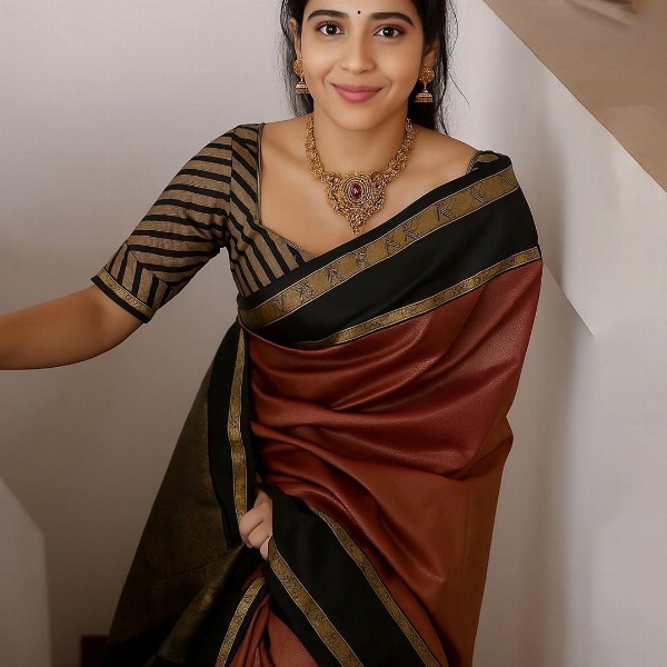 VILLE FASHION Embellished Zari Kanjeevaram Saree